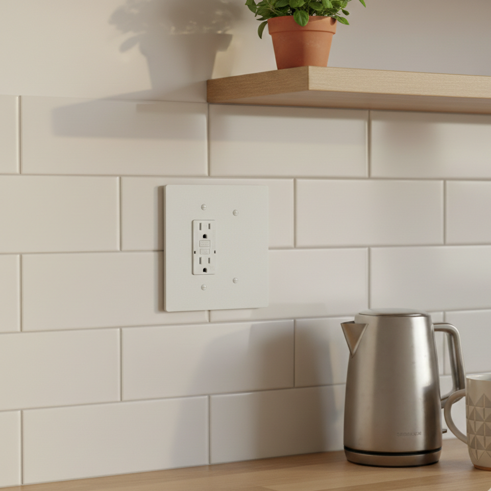 2 Gang Combination GFCI Electric Outlet + Blank Wall Plate, 6x6 inch 7 Oversize Combination Electrical Wall Cover Plate Extra Large Jumbo DGFCI Receptacle Outlet Rocker Decora Paddle Switch and Blank 2 Gang