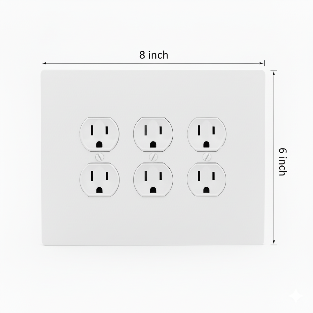 3 Gang Duplex Electric Outlet Wall Plate, 6x8 inch 4 Oversize Electrical Wall Cover Plate Extra Large Jumbo Duplex Receptacle Outlet 3 gang