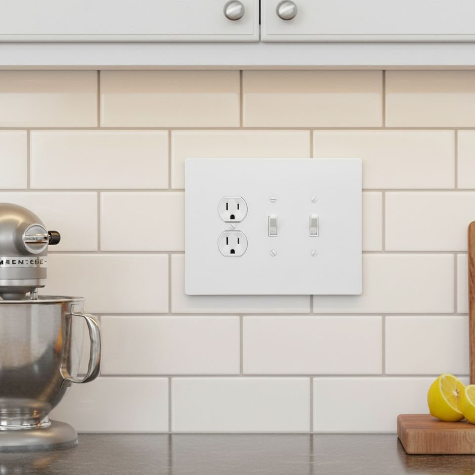 3 Gang Combination Toggle Light Switch + Duplex Outlet Wall Plate, 6x8 inch 6 Oversize Combination Electrical Wall Cover Plate Extra Large Jumbo Duplex Receptacle Outlet and Toggle Flip Light Switch 3 Gang