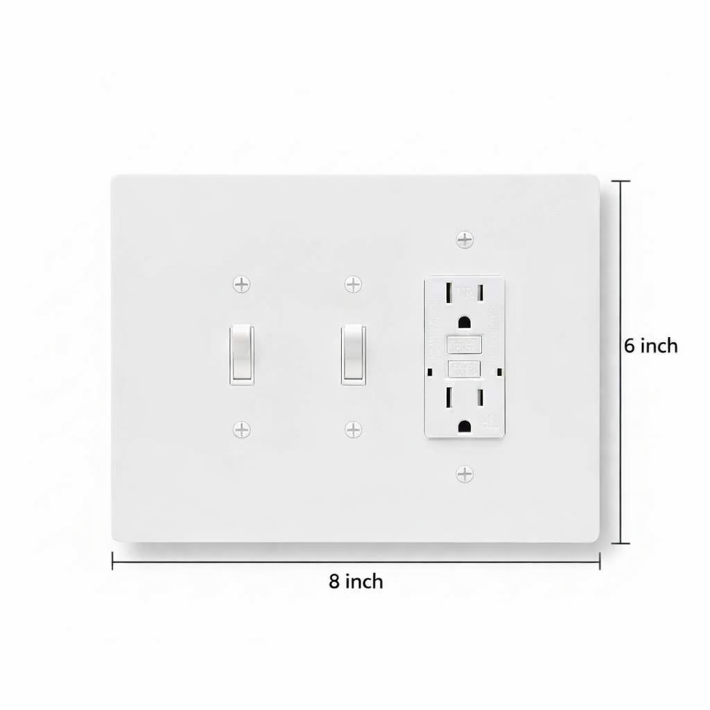 3 Gang Combination Toggle Light Switch + GFCI Outlet Wall Plate, 6x8 inch 3 Oversize Combination Electrical Wall Cover Plate Extra Large Jumbo GFCI Receptacle Outlet Rocker Decora Paddle Switch and Toggle Flip Light Switch 3 gang
