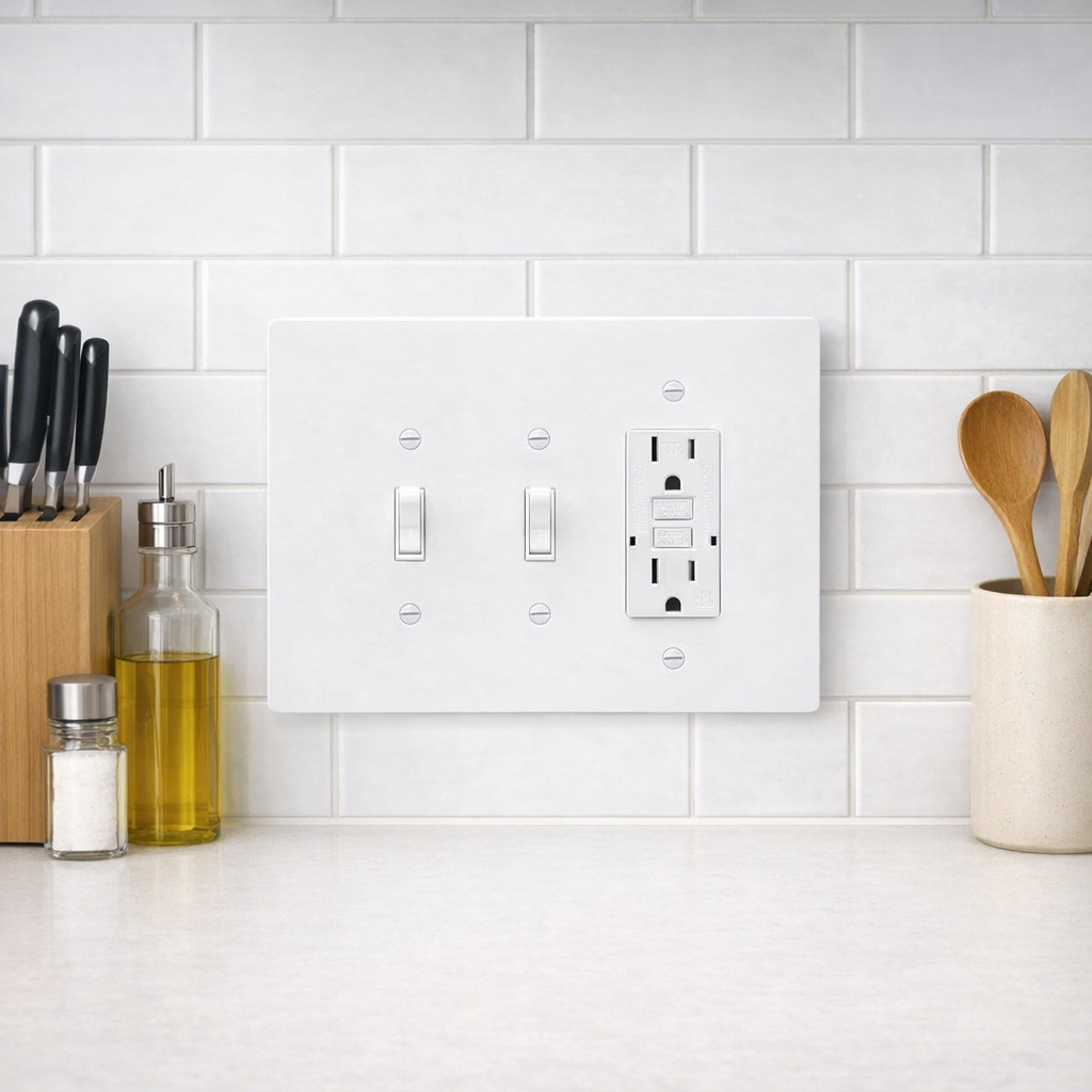 3 Gang Combination Toggle Light Switch + GFCI Outlet Wall Plate, 6x8 inch 6 Oversize Combination Electrical Wall Cover Plate Extra Large Jumbo GFCI Receptacle Outlet Rocker Decora Paddle Switch and Toggle Flip Light Switch 3 gang