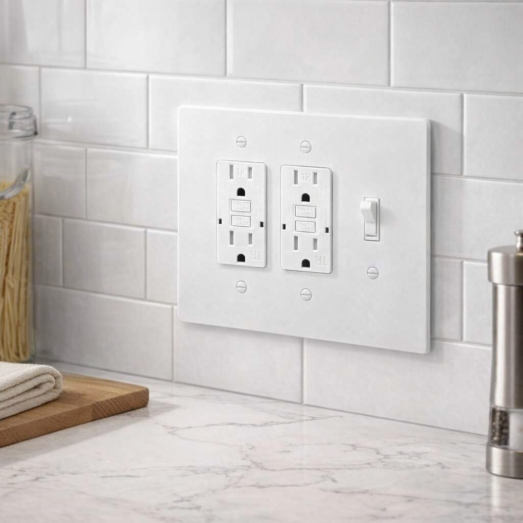 3 Gang Combination Toggle Light Switch + GFCI Outlet Wall Plate, 6x8 inch 7 Oversize Combination Electrical Wall Cover Plate Extra Large Jumbo GFCI Receptacle Outlet Rocker Decora Paddle Switch and Toggle Flip Light Switch 3 gang