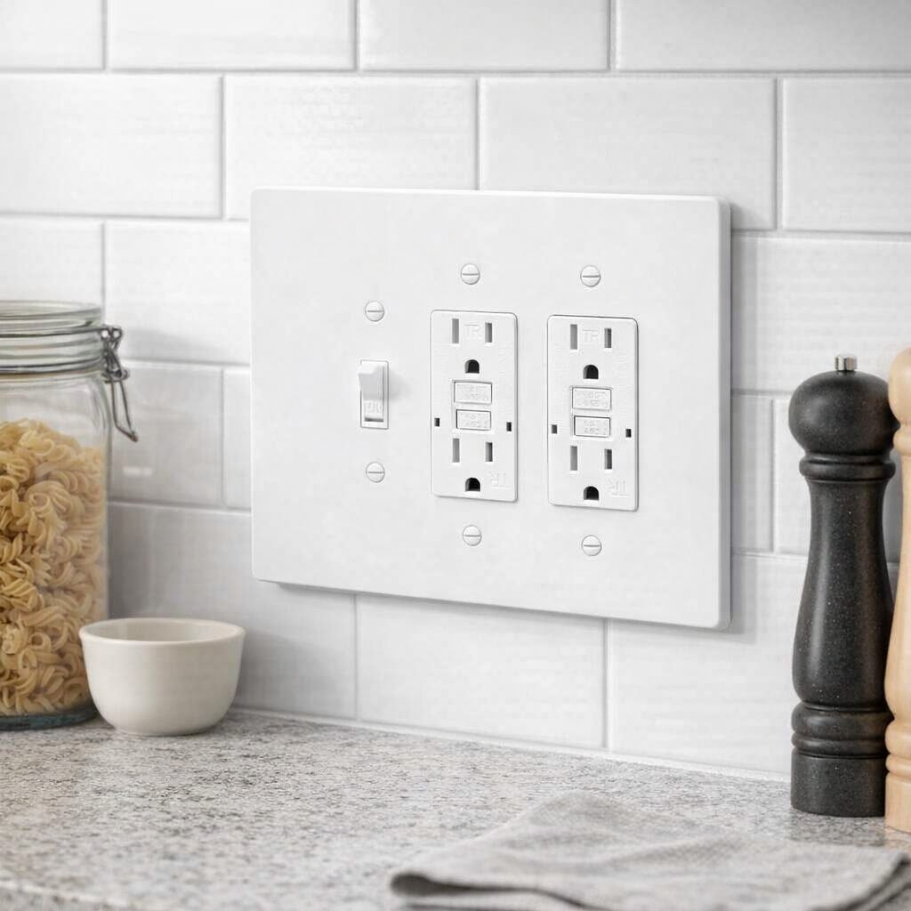 3 Gang Combination Toggle Light Switch + GFCI Outlet Wall Plate, 6x8 inch 4 Oversize Combination Electrical Wall Cover Plate Extra Large Jumbo GFCI Receptacle Outlet Rocker Decora Paddle Switch and Toggle Flip Light Switch 3 gang