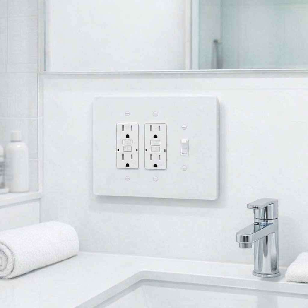 3 Gang Combination Toggle Light Switch + GFCI Outlet Wall Plate, 6x8 inch 8 Oversize Combination Electrical Wall Cover Plate Extra Large Jumbo GFCI Receptacle Outlet Rocker Decora Paddle Switch and Toggle Flip Light Switch 3 gang