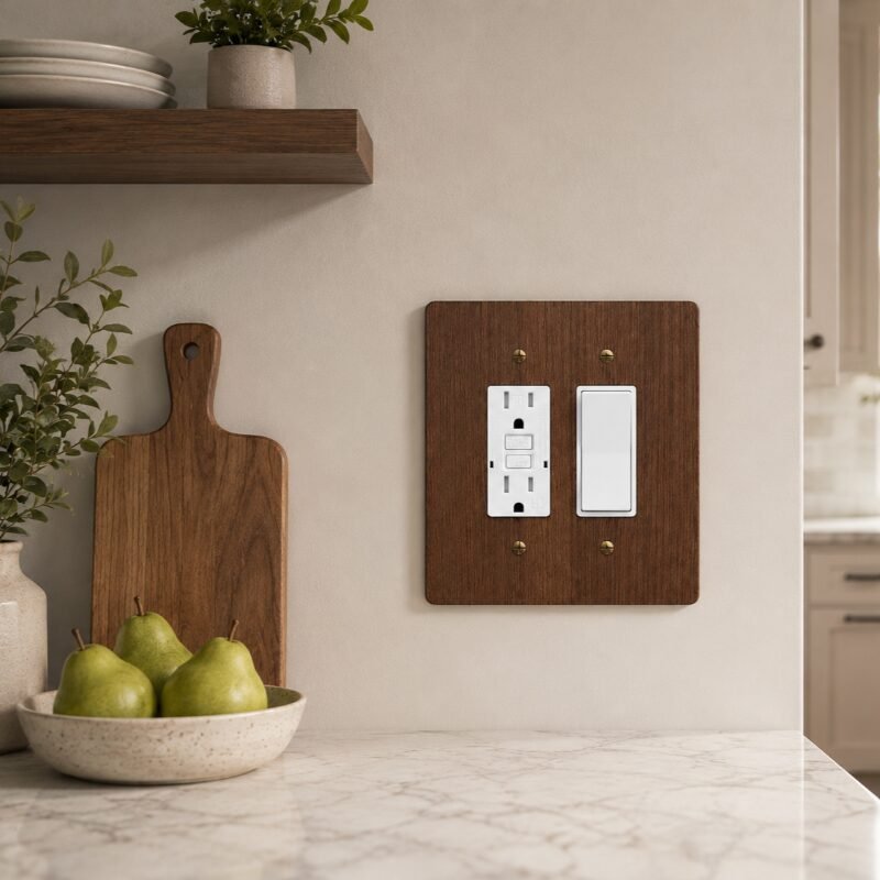 2-Gang GFCI / Decora Light Switch Cover - Hardwood - dark 6×6 inch 8 Decorative hardwood wall plate