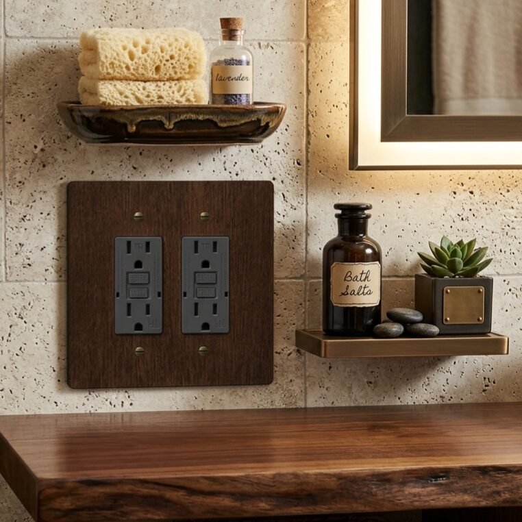 2-Gang GFCI / Decora Light Switch Cover - Hardwood - dark 6×6 inch 6 Decorative hardwood wall plate
