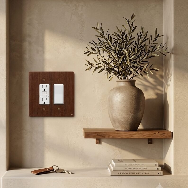 2-Gang GFCI / Decora Light Switch Cover - Hardwood - dark 6×6 inch 4 Decorative hardwood wall plate