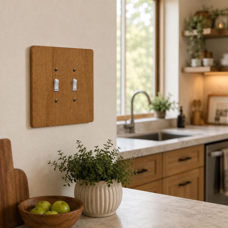 2-Gang Toggle Light Switch Cover - Hardwood, 6×6 inch 5 Decorative Hardwood Wall Plate