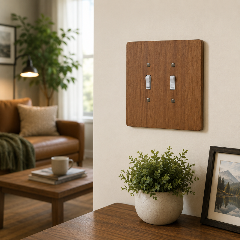 2-Gang Toggle Light Switch Cover - Hardwood, 6×6 inch 7 Decorative Hardwood Wall Plate