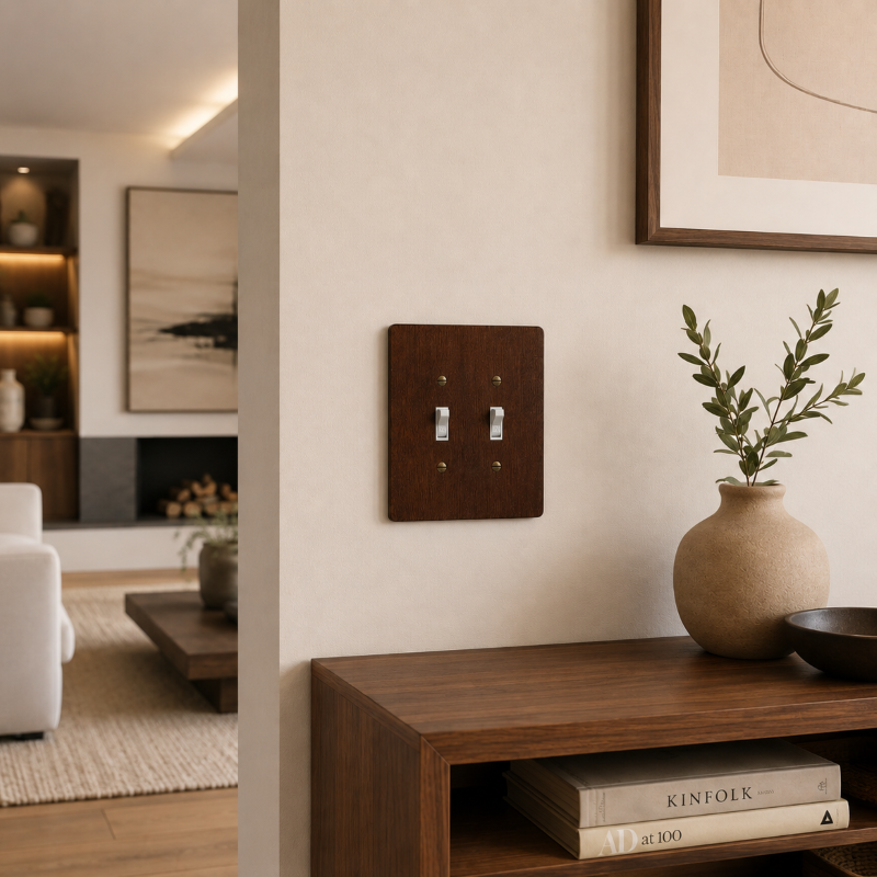 2-Gang Toggle Light Switch Cover | 6×6 inch | Hardwood, Walnut Finish 7 Decorative Hardwood Wall Plate