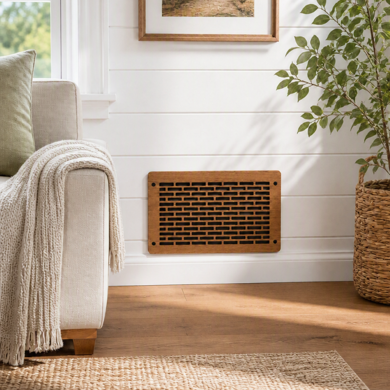 12x8 Air Vent Cover – Decorative Brick Pattern, Laminated Hardwood 6 decorative HVAC vent cover