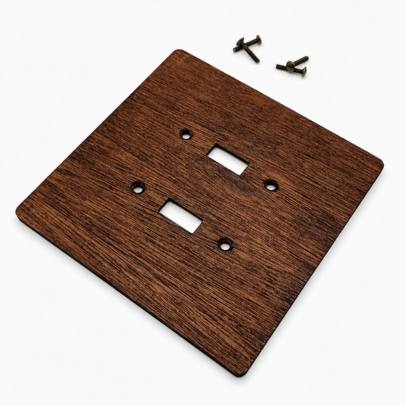 2-Gang Toggle Light Switch Cover | 6×6 inch | Hardwood, Walnut Finish 2 Decorative Hardwood Wall Plate
