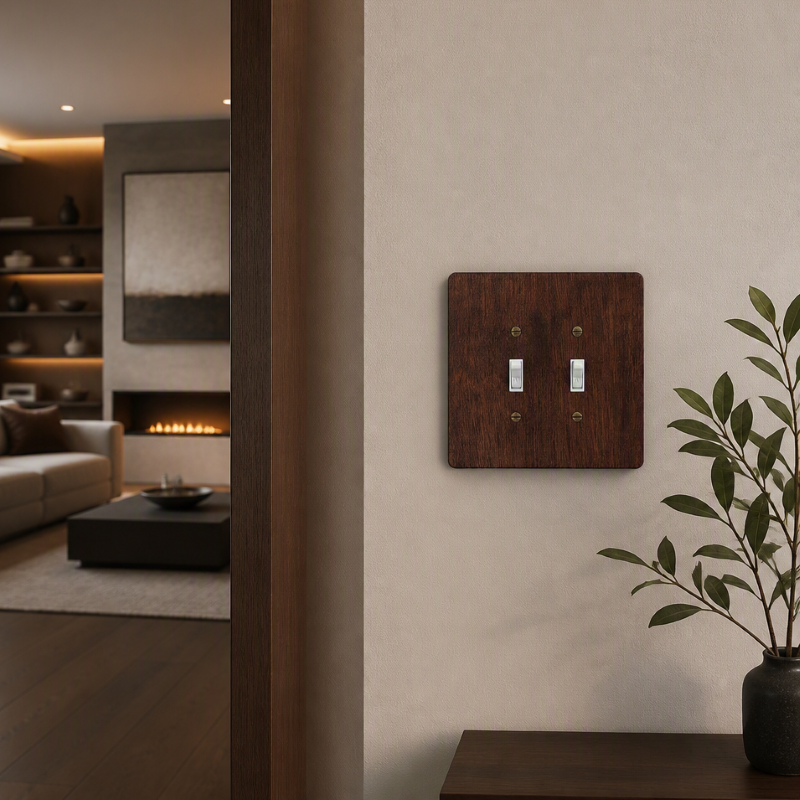 2-Gang Toggle Light Switch Cover | 6×6 inch | Hardwood, Walnut Finish 5 Decorative Hardwood Wall Plate