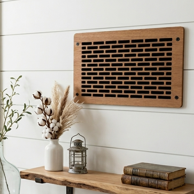 12x8 Air Vent Cover – Decorative Brick Pattern, Laminated Hardwood 5 decorative HVAC vent cover