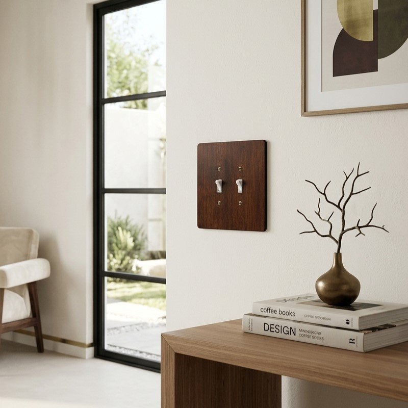 2-Gang Toggle Light Switch Cover | 6×6 inch | Hardwood, Walnut Finish 3 Decorative Hardwood Wall Plate