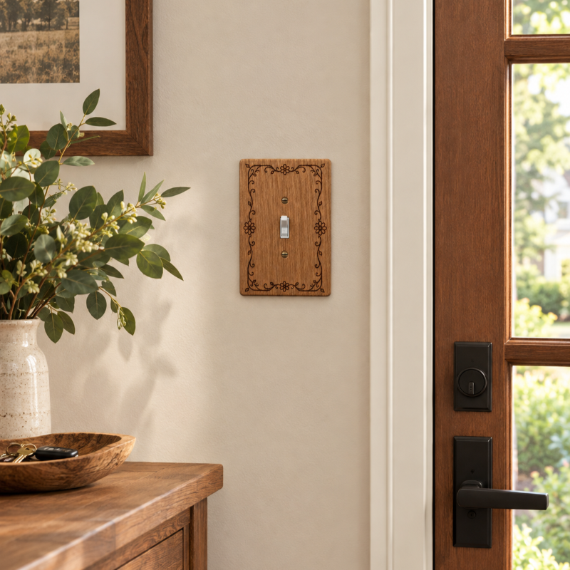 Farmhouse Wood Wall Plate | Floral Decorative Toggle Switch Cover | 4x6 inch 3 farmhouse wood wall plate