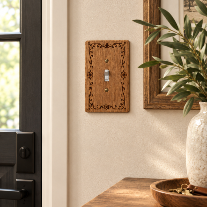 Farmhouse Wood Wall Plate | Floral Decorative Toggle Switch Cover | 4x6 inch 7 farmhouse wood wall plate