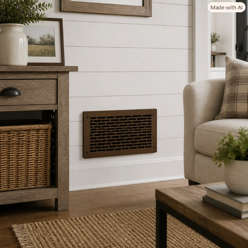 12x8 Air Vent Cover | Decorative Brick Pattern | Laminated Hardwood | Walnut Finish 3 Hardwood Air Vent Cover