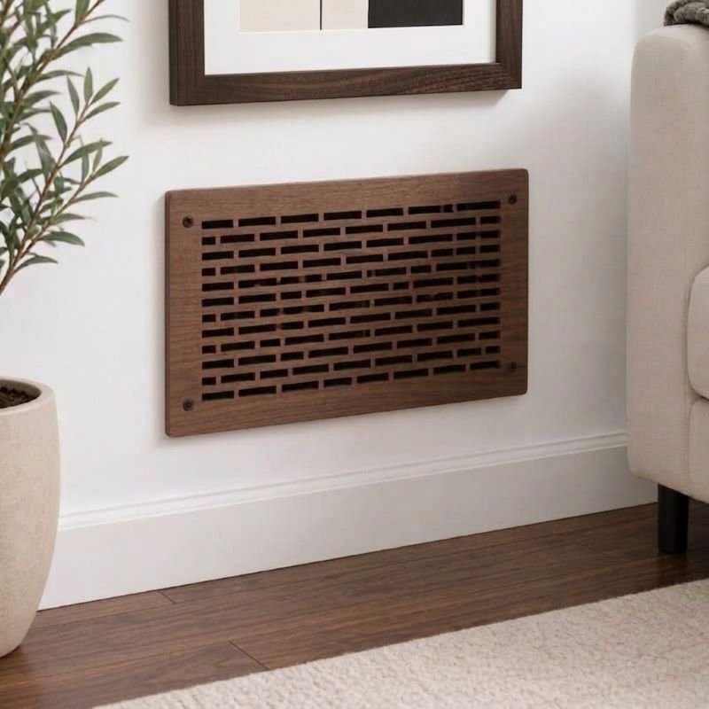 12x8 Air Vent Cover | Decorative Brick Pattern | Laminated Hardwood | Walnut Finish 5 Hardwood Air Vent Cover