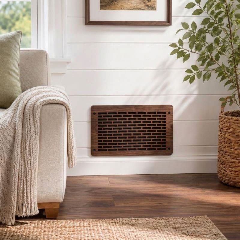 12x8 Air Vent Cover | Decorative Brick Pattern | Laminated Hardwood | Walnut Finish 6 Hardwood Air Vent Cover